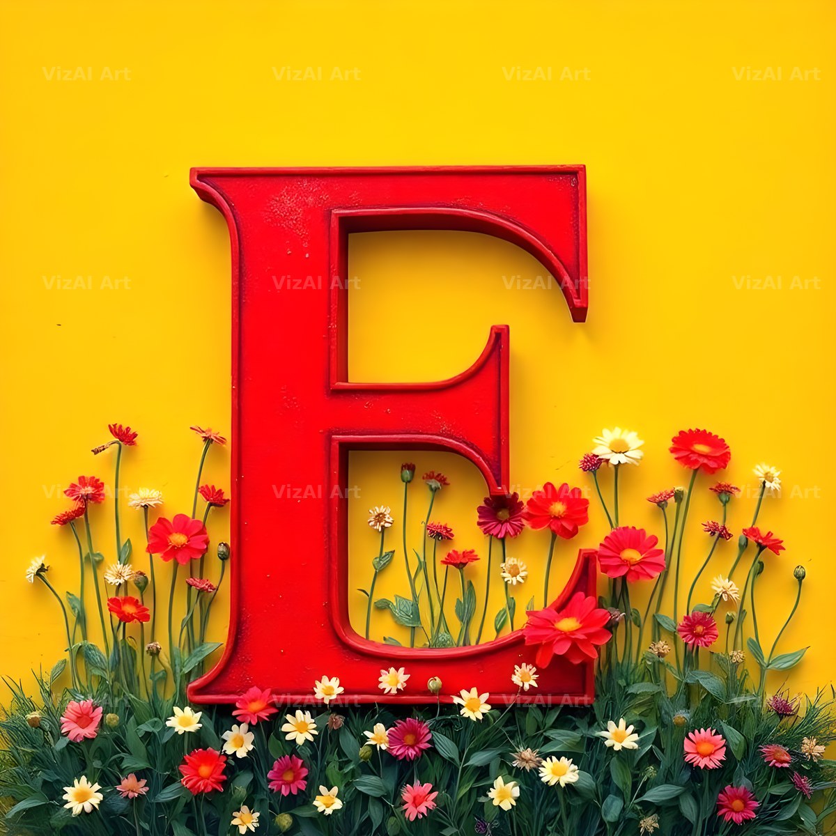 Wildflower Field alphabet letter E