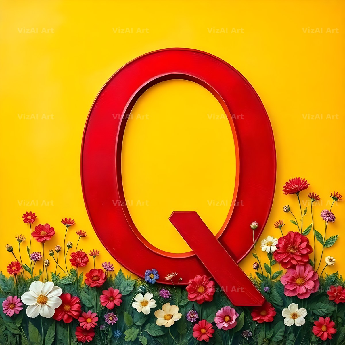 Wildflower Field alphabet letter Q