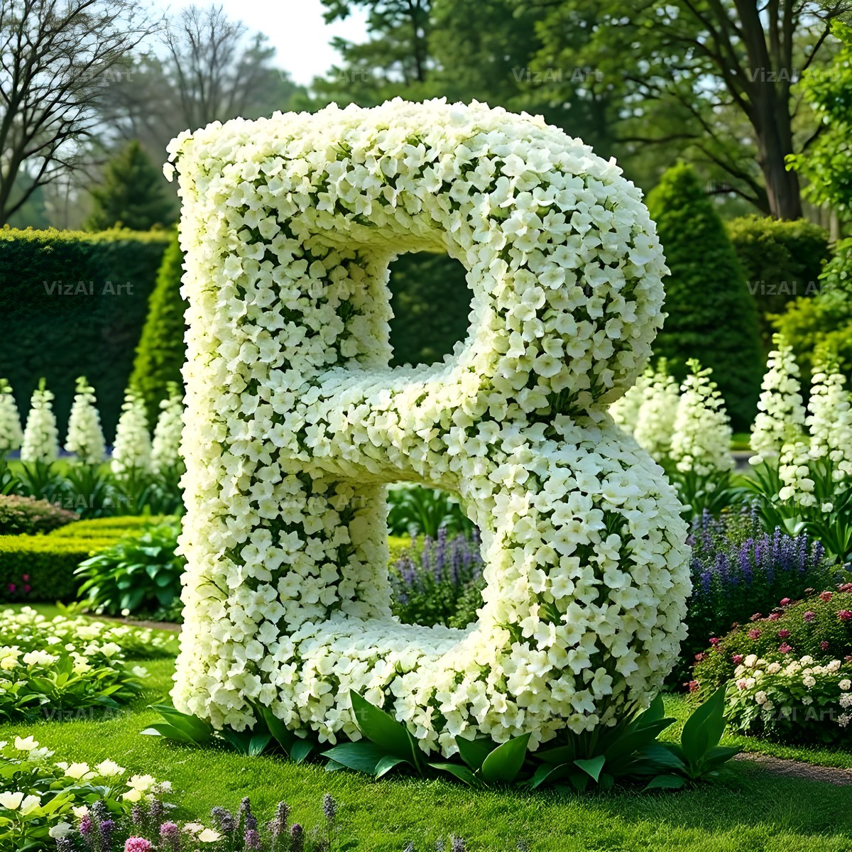 White Garden Topiary alphabet letter B