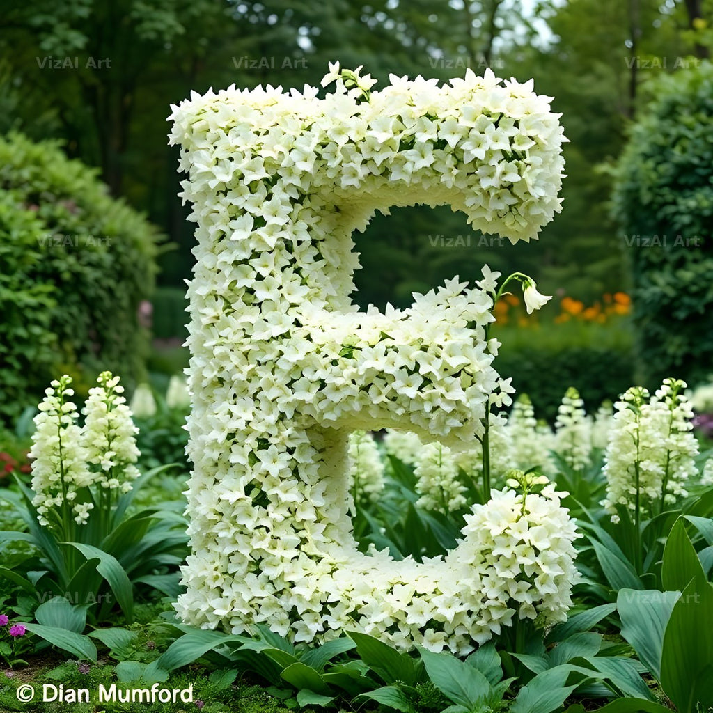 White Garden Topiary alphabet letter E