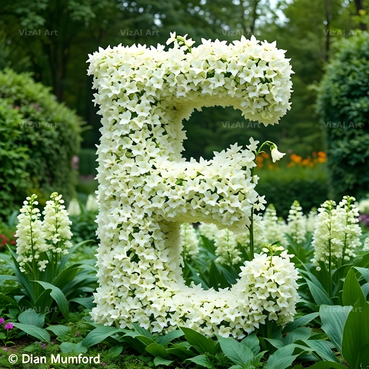 White Garden Topiary alphabet letter E