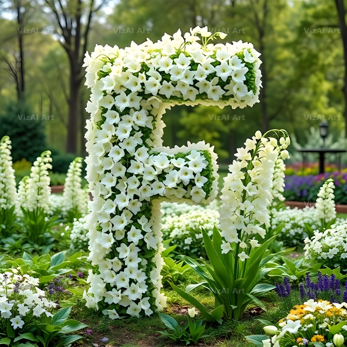 White Garden Topiary alphabet letter F