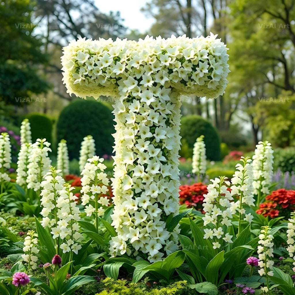 White Garden Topiary alphabet letter T