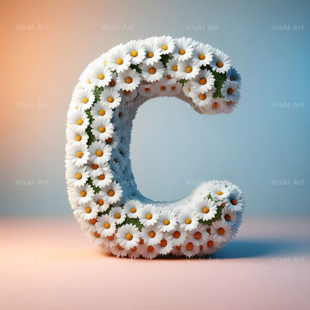 White Daisy Cluster alphabet letter C