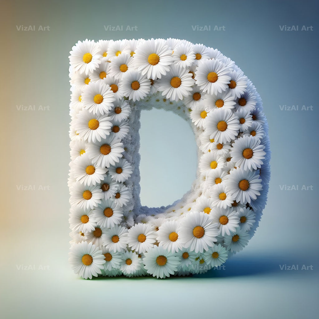 White Daisy Cluster alphabet letter D
