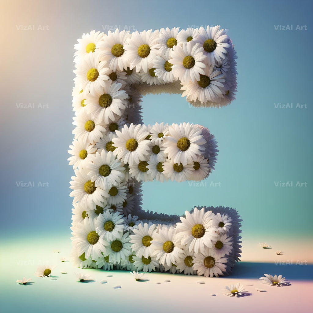White Daisy Cluster alphabet letter E