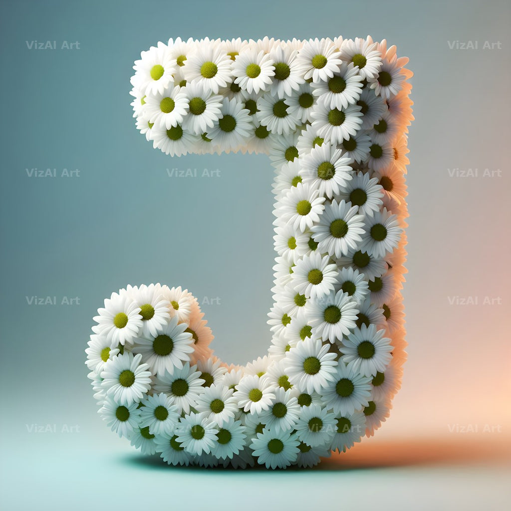 White Daisy Cluster alphabet letter J