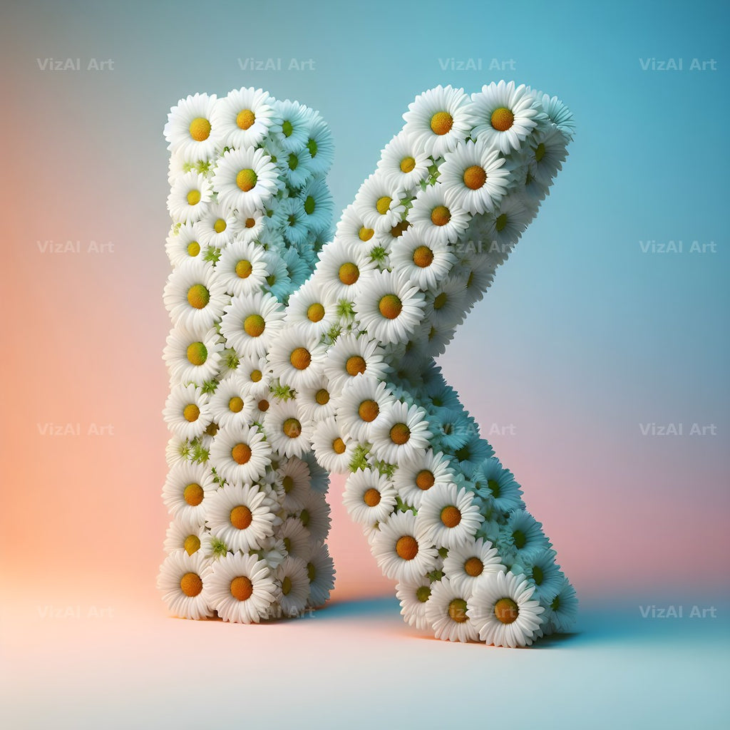 White Daisy Cluster alphabet letter K