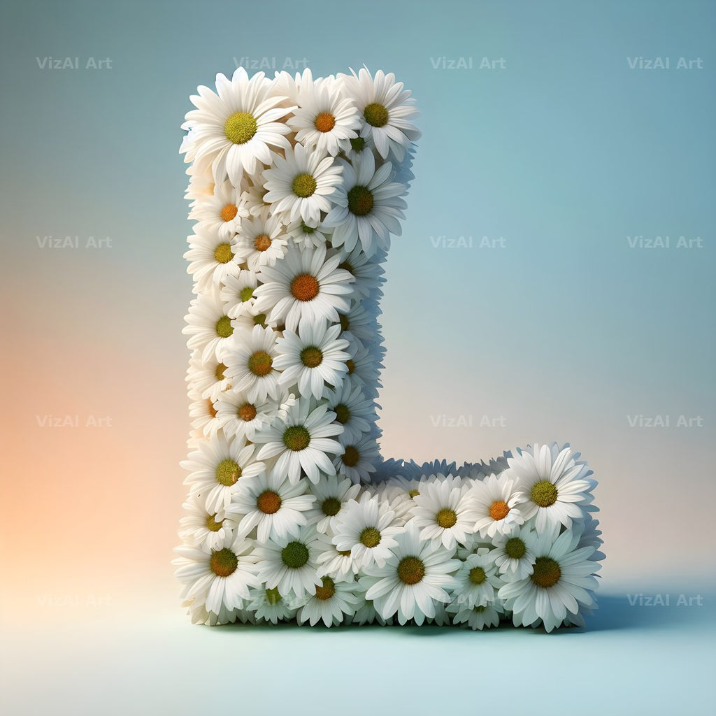 White Daisy Cluster alphabet letter L