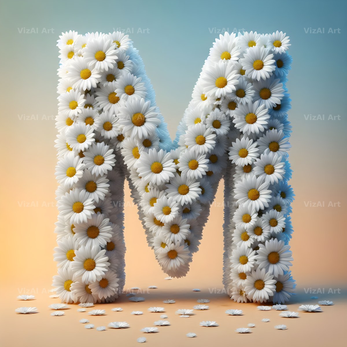 White Daisy Cluster alphabet letter M