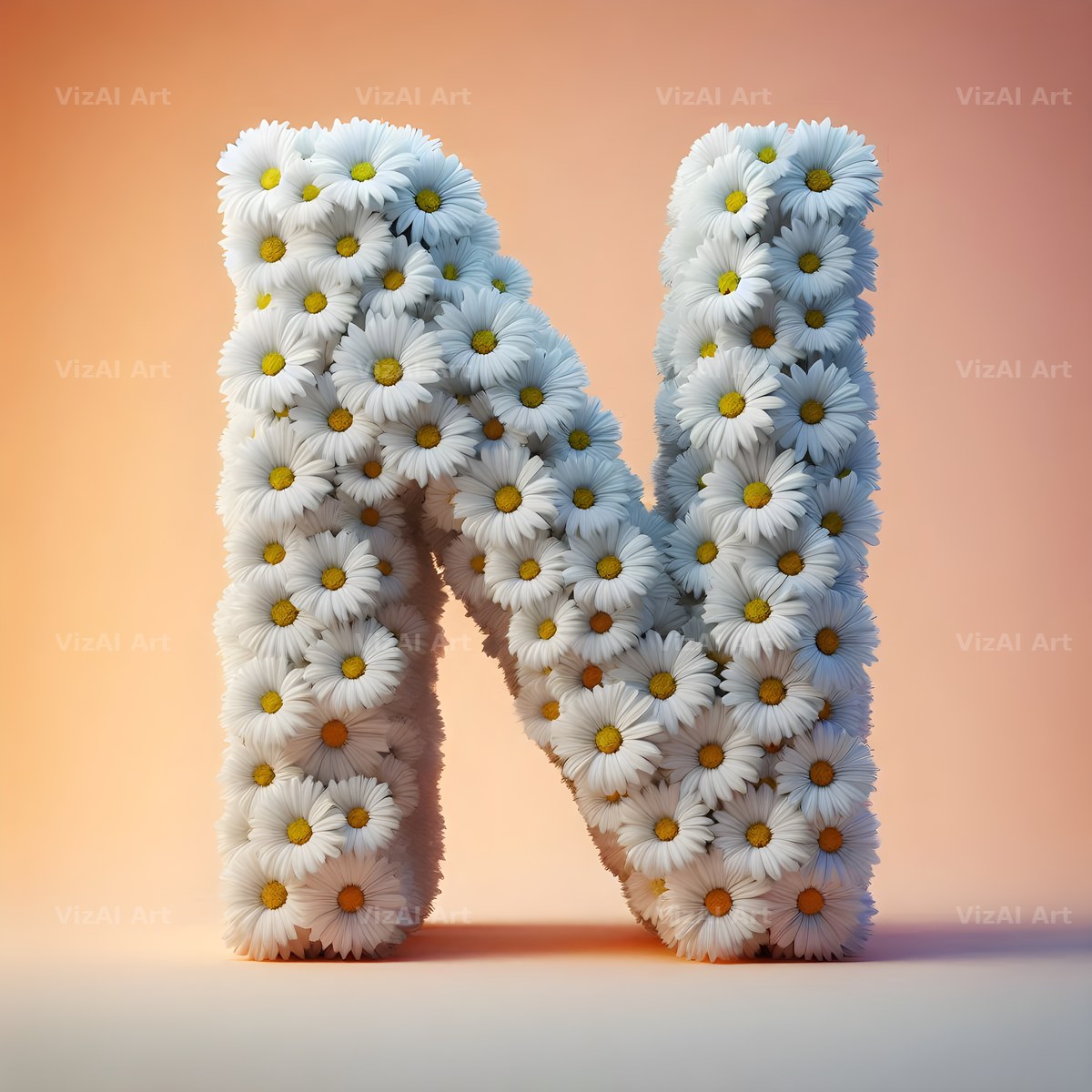 White Daisy Cluster alphabet letter N