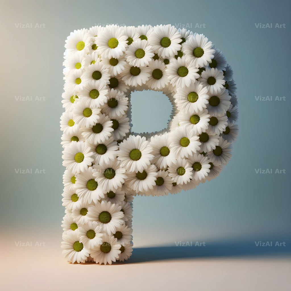 White Daisy Cluster alphabet letter P