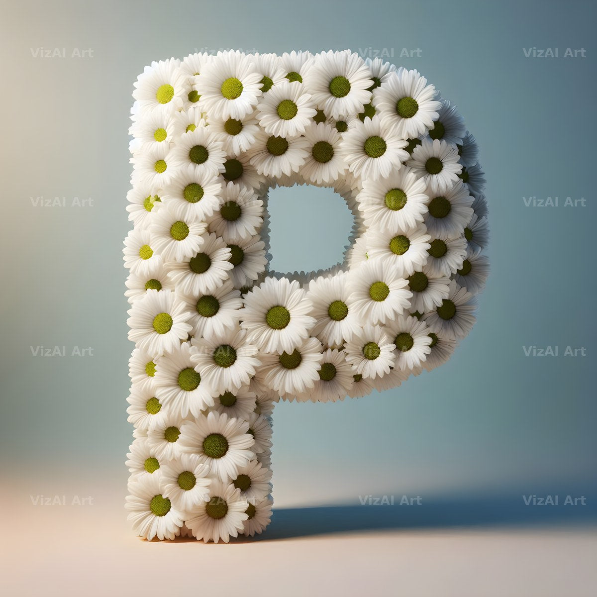 White Daisy Cluster alphabet letter P