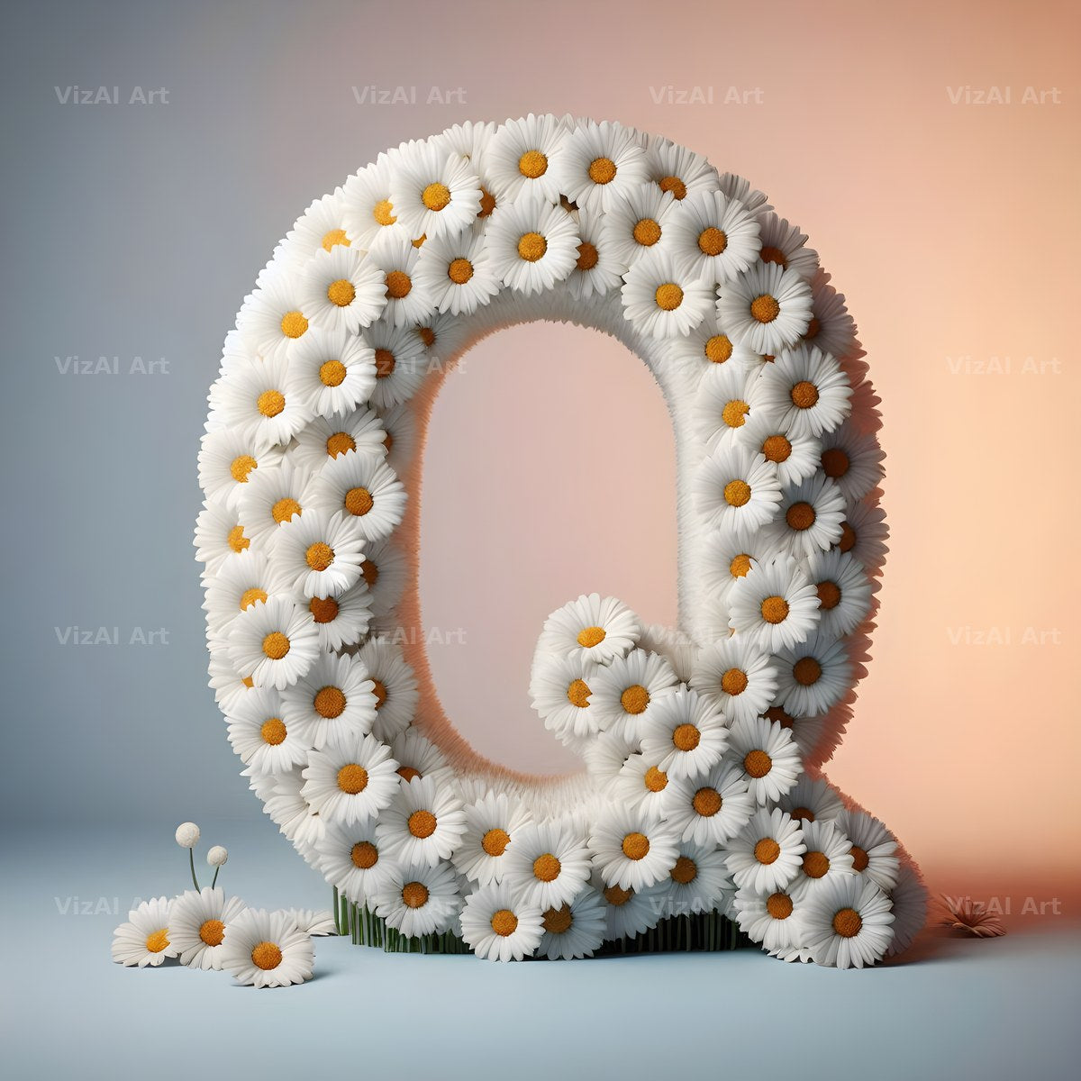White Daisy Cluster alphabet letter Q