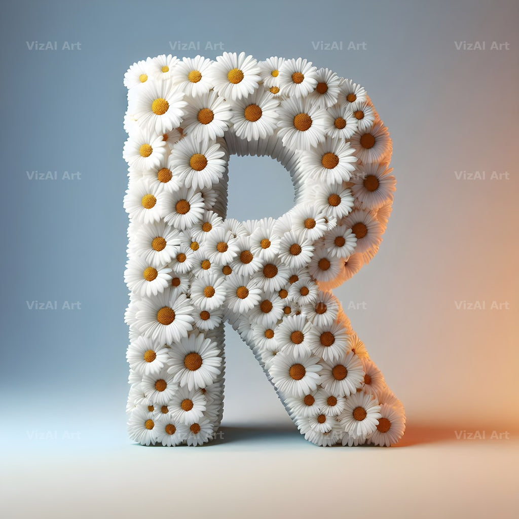 White Daisy Cluster alphabet letter R
