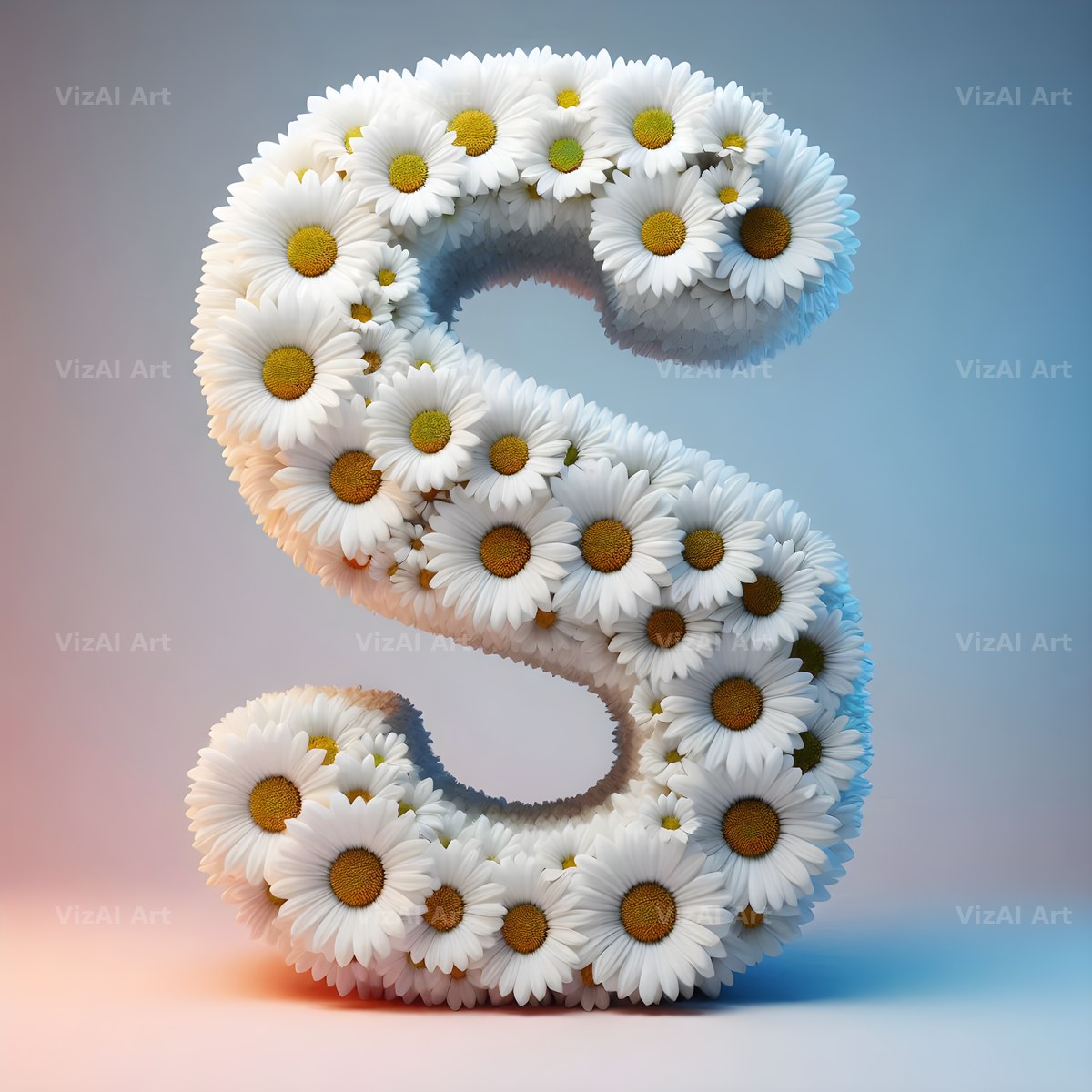 White Daisy Cluster alphabet letter S