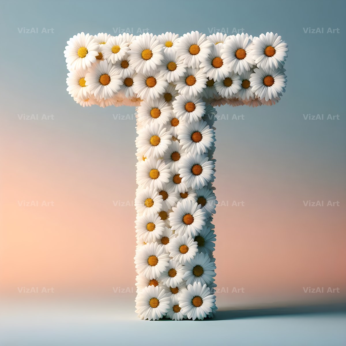 White Daisy Cluster alphabet letter T