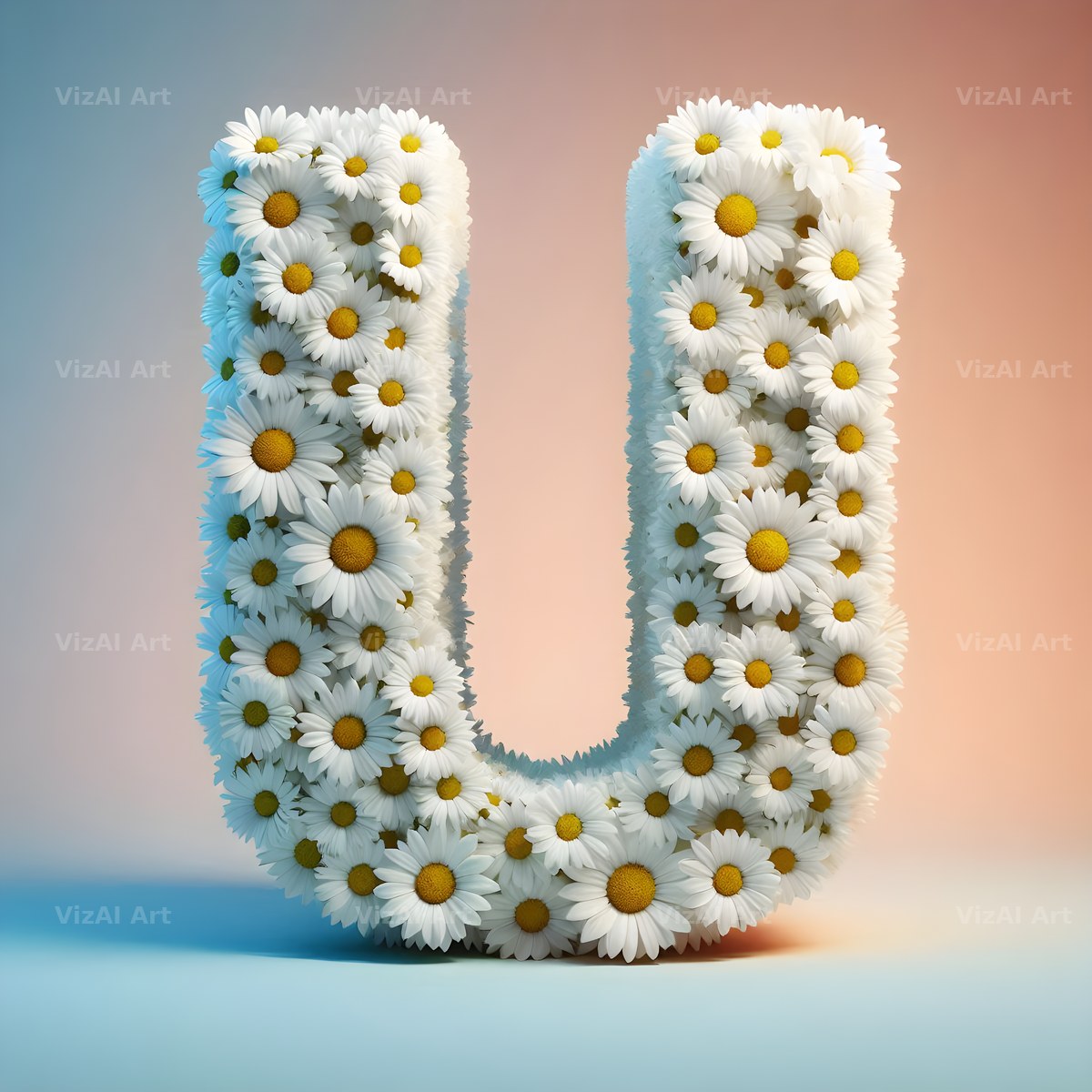 White Daisy Cluster alphabet letter U