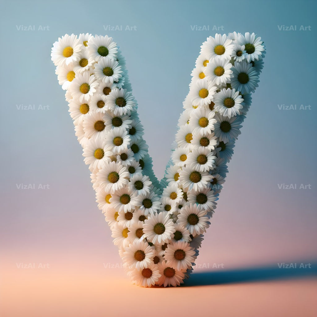 White Daisy Cluster alphabet letter V