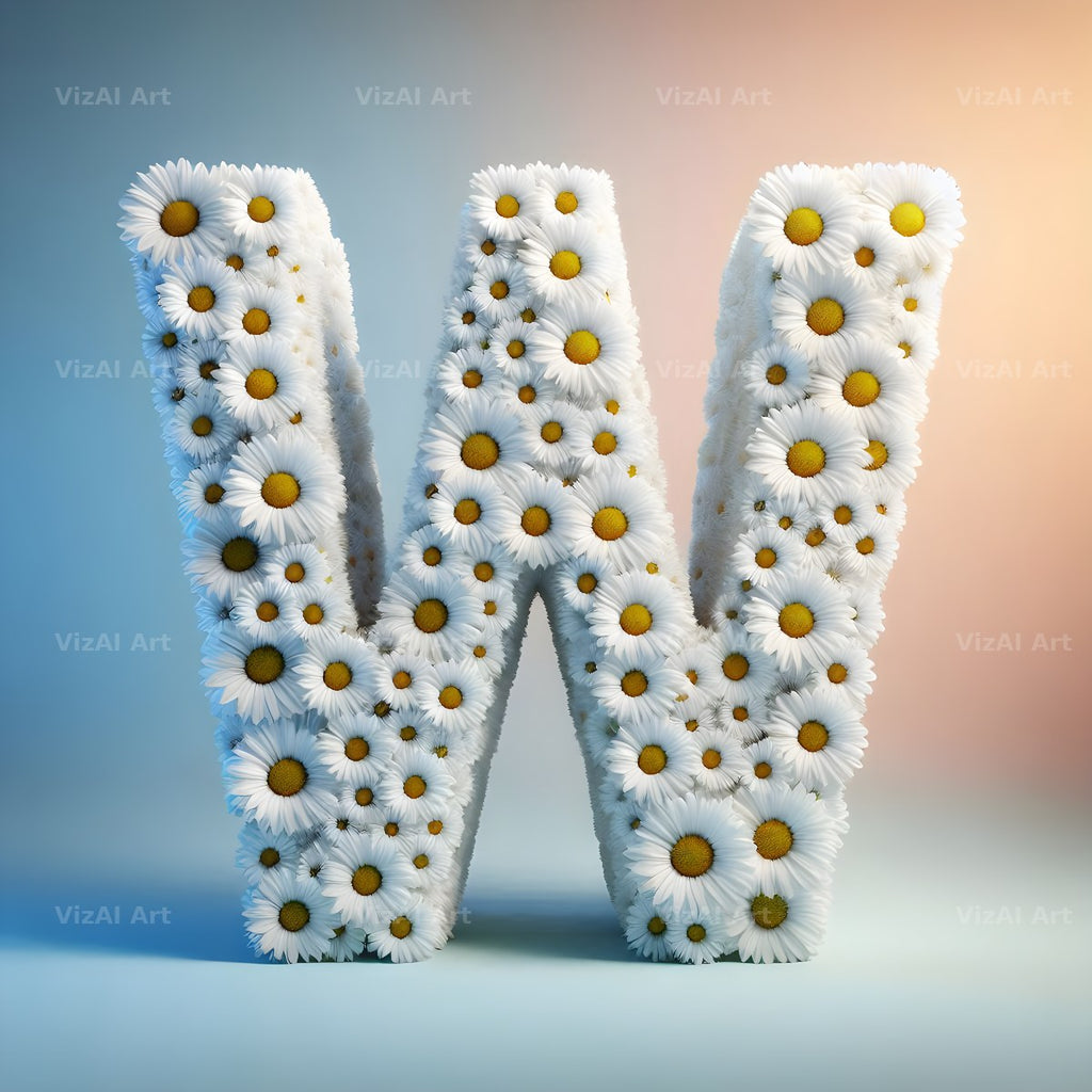 White Daisy Cluster alphabet letter W