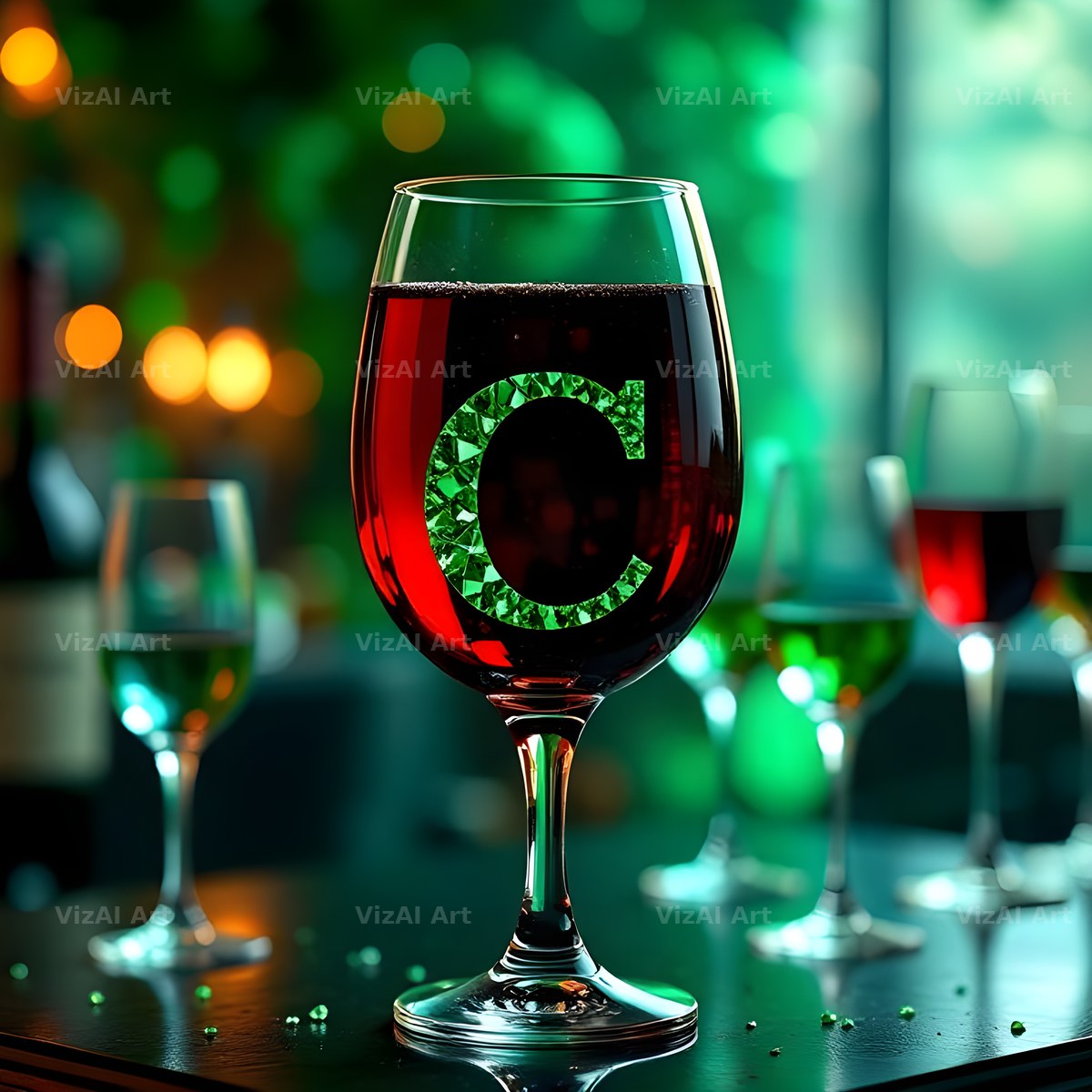 Wine Glass Sparkle alphabet letter C