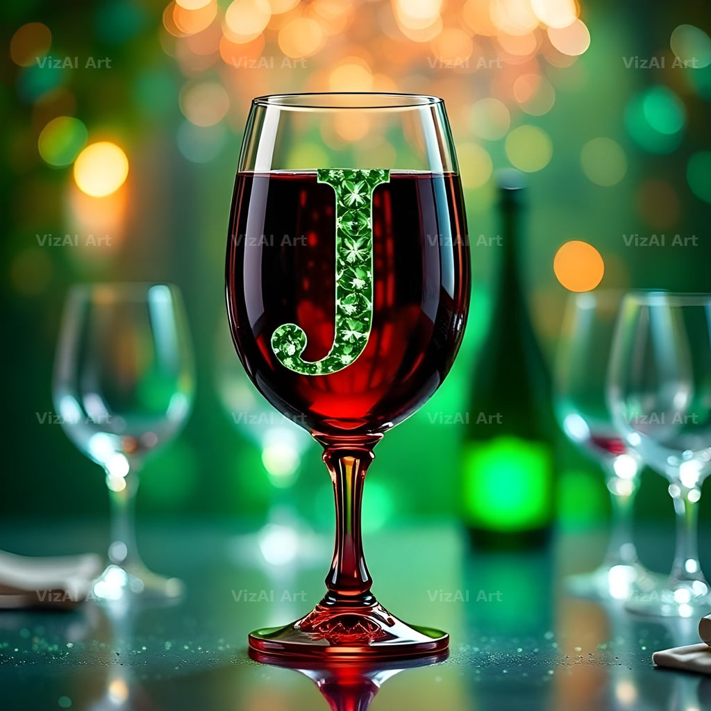 Wine Glass Sparkle alphabet letter J