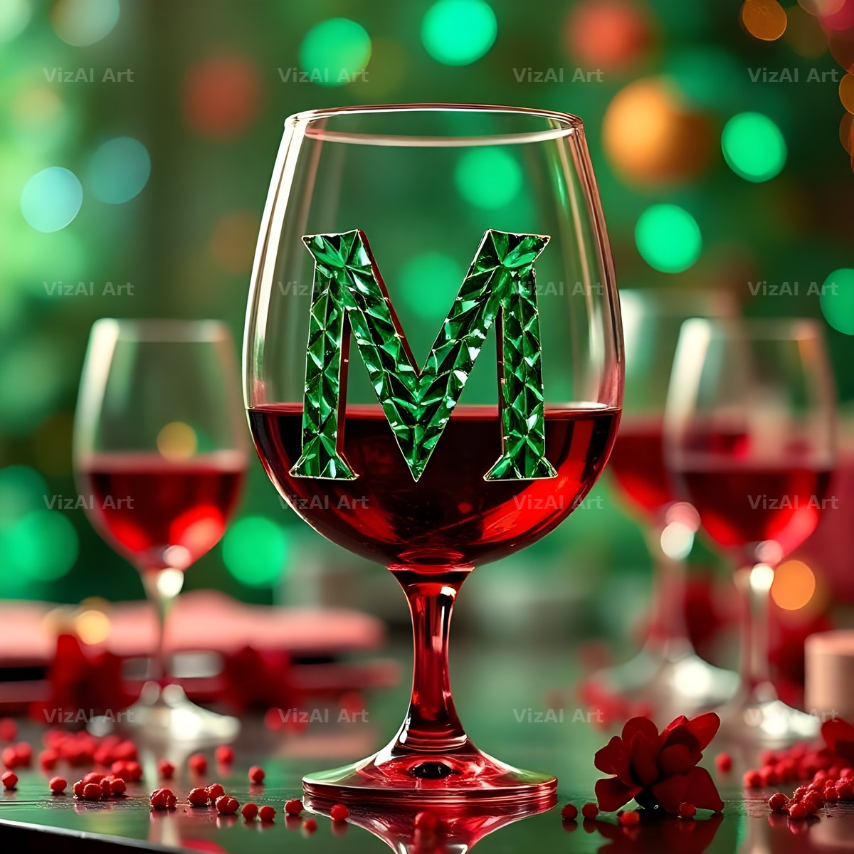 Wine Glass Sparkle alphabet letter M