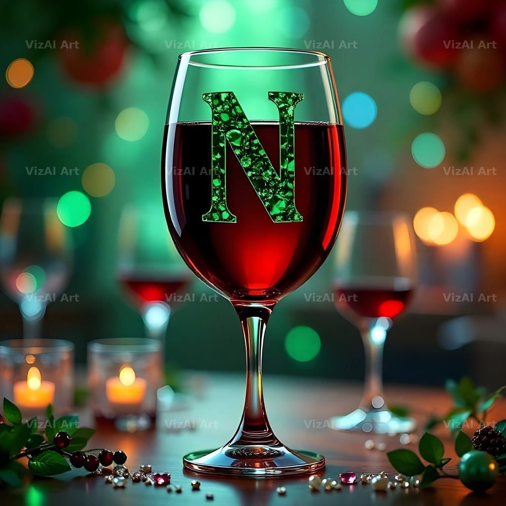 Wine Glass Sparkle alphabet letter N