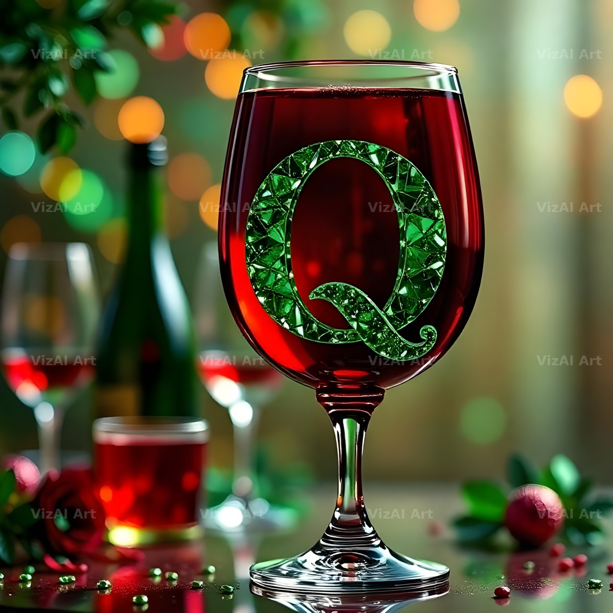 Wine Glass Sparkle alphabet letter Q