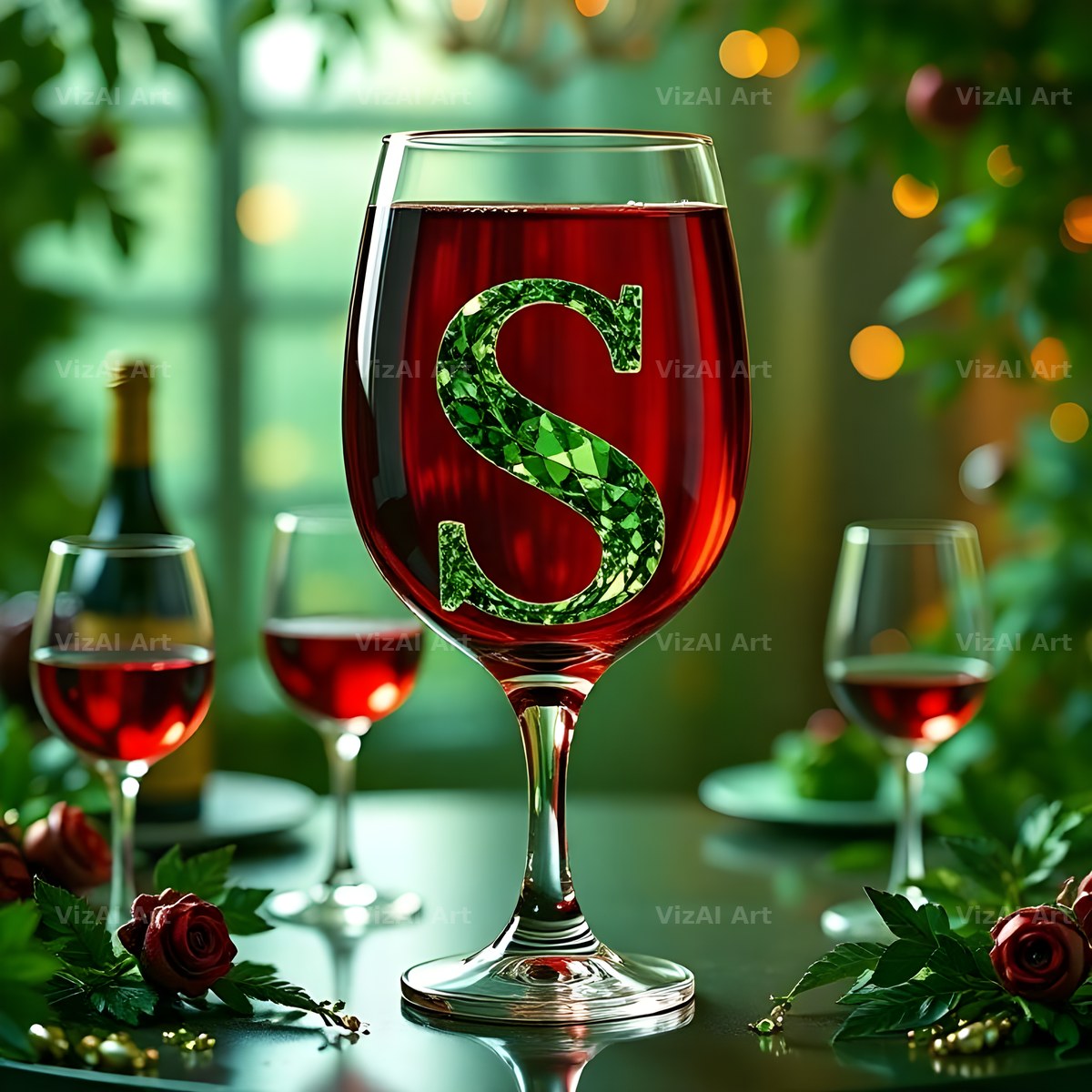 Wine Glass Sparkle alphabet letter S