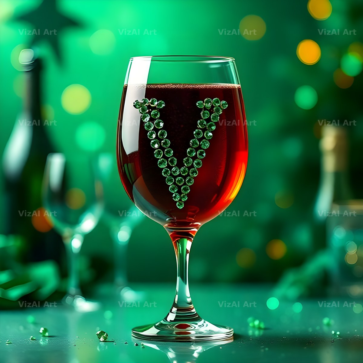 Wine Glass Sparkle alphabet letter V