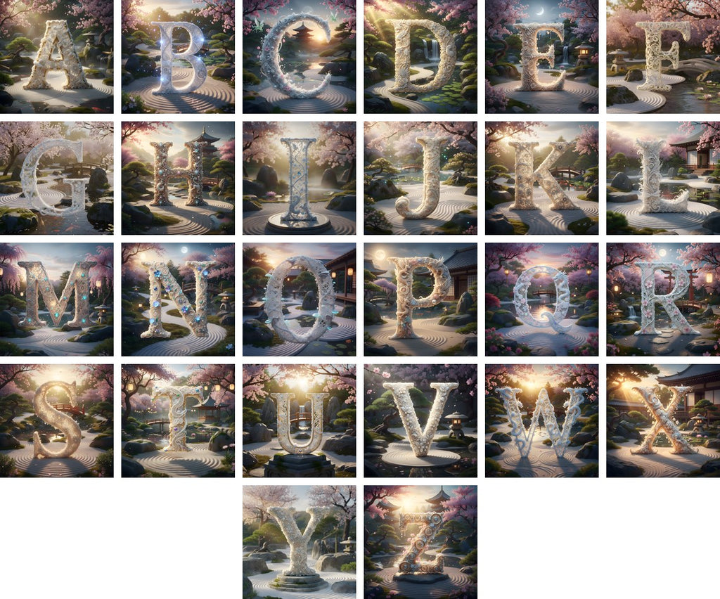 White Lace Garden alphabet — all 26 letters