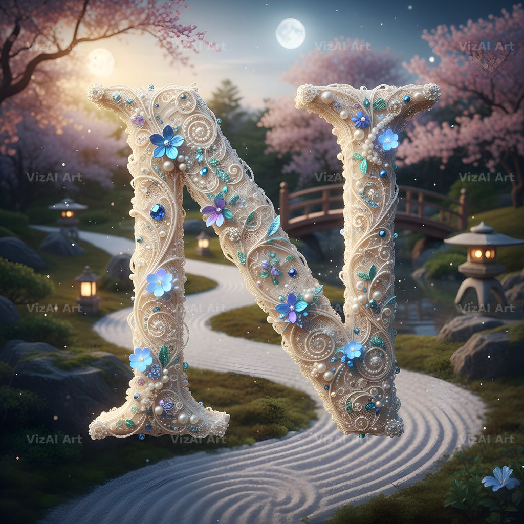 White Lace Garden alphabet letter N