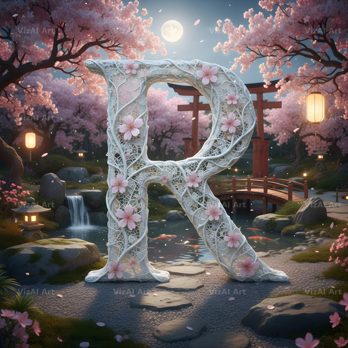 White Lace Garden alphabet letter R