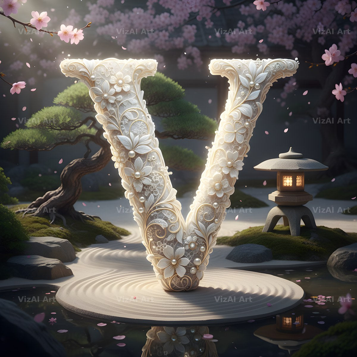 White Lace Garden alphabet letter V