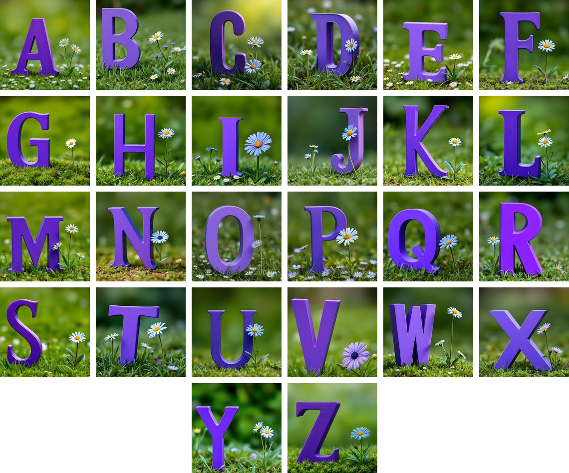 Wild Meadow Daisy alphabet — all 26 letters
