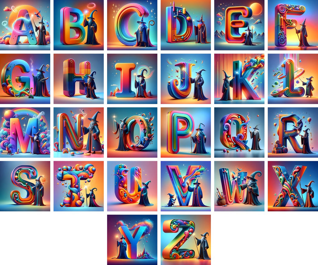 Wizard Spell Night alphabet — all 26 letters