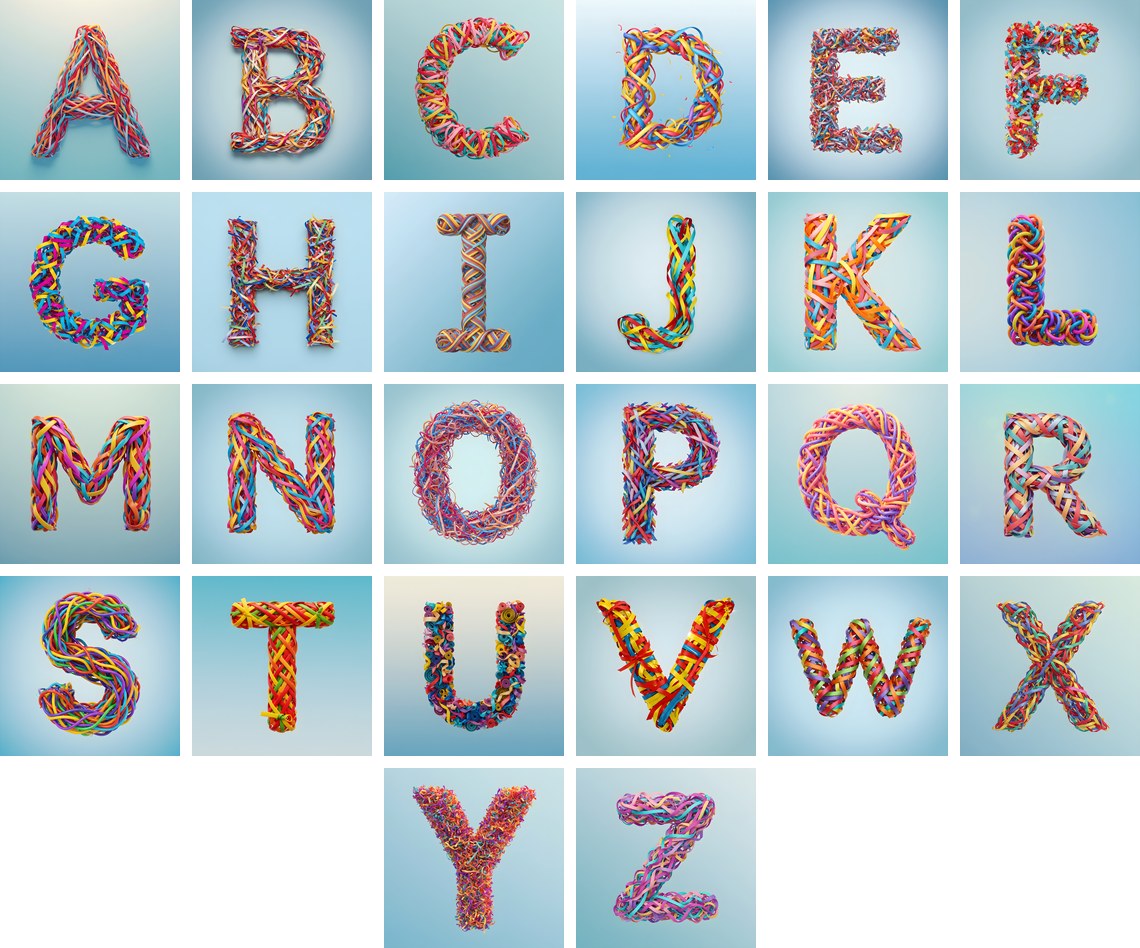 Woven Ribbon Cord alphabet — all 26 letters