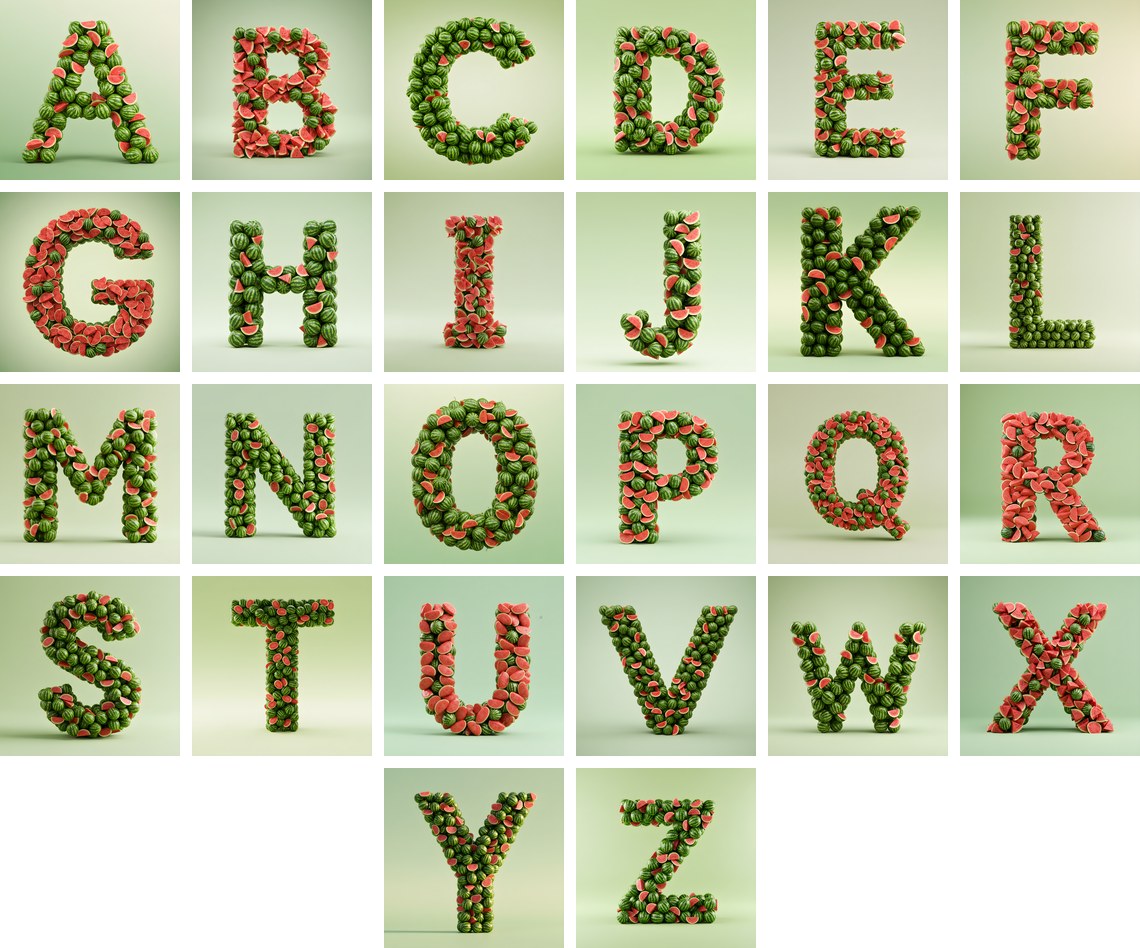 Watermelon Slice Summer alphabet — all 26 letters