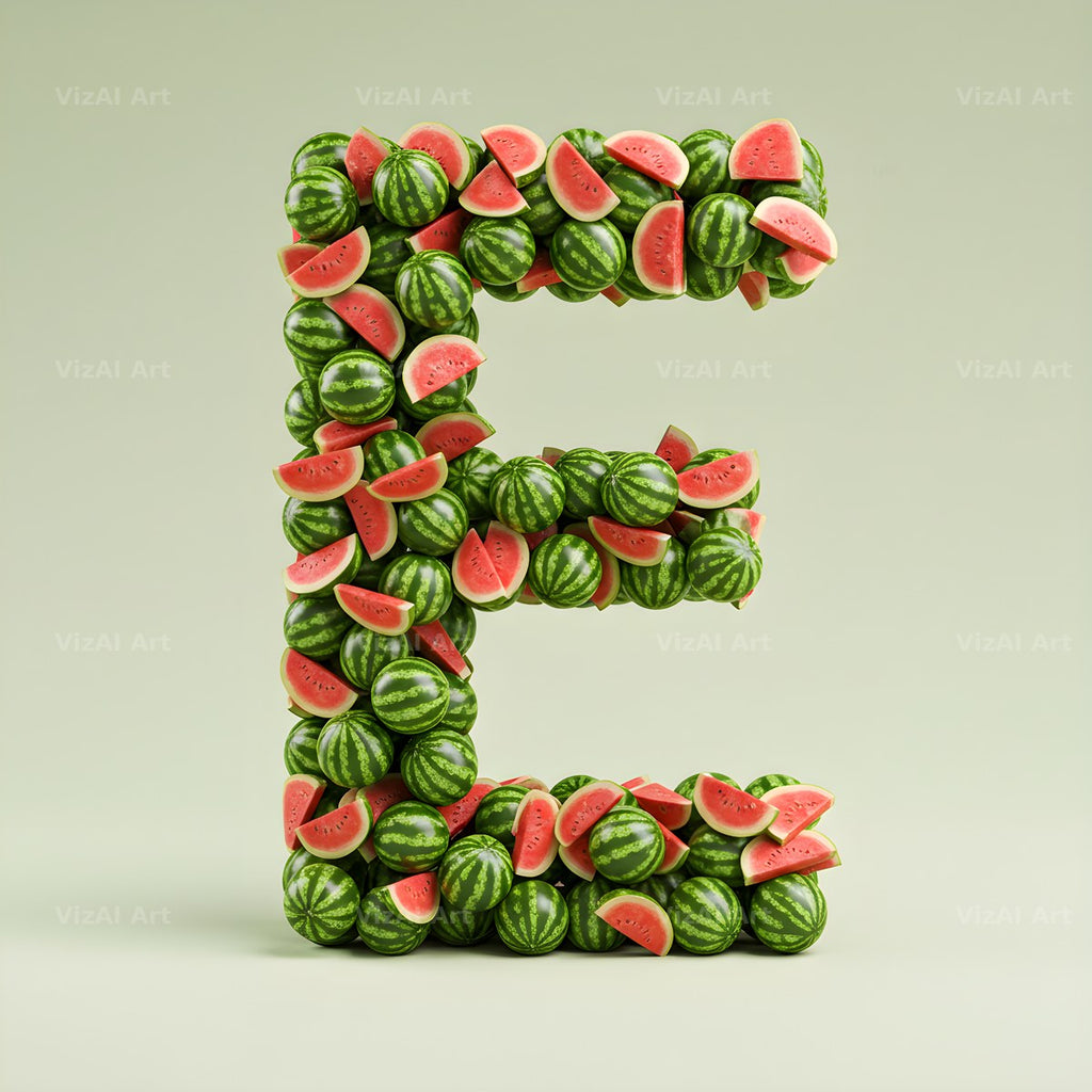 Watermelon Slice Summer alphabet letter E