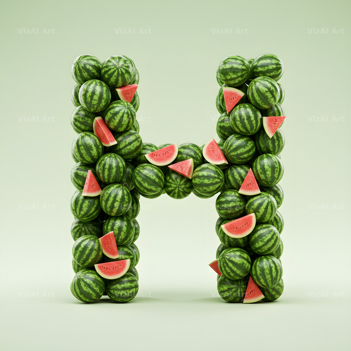 Watermelon Slice Summer alphabet letter H