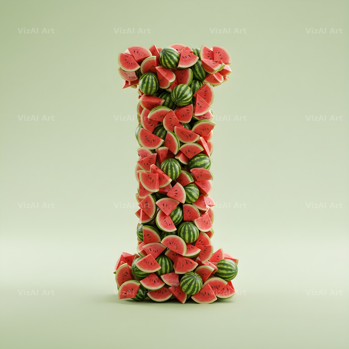 Watermelon Slice Summer alphabet letter I