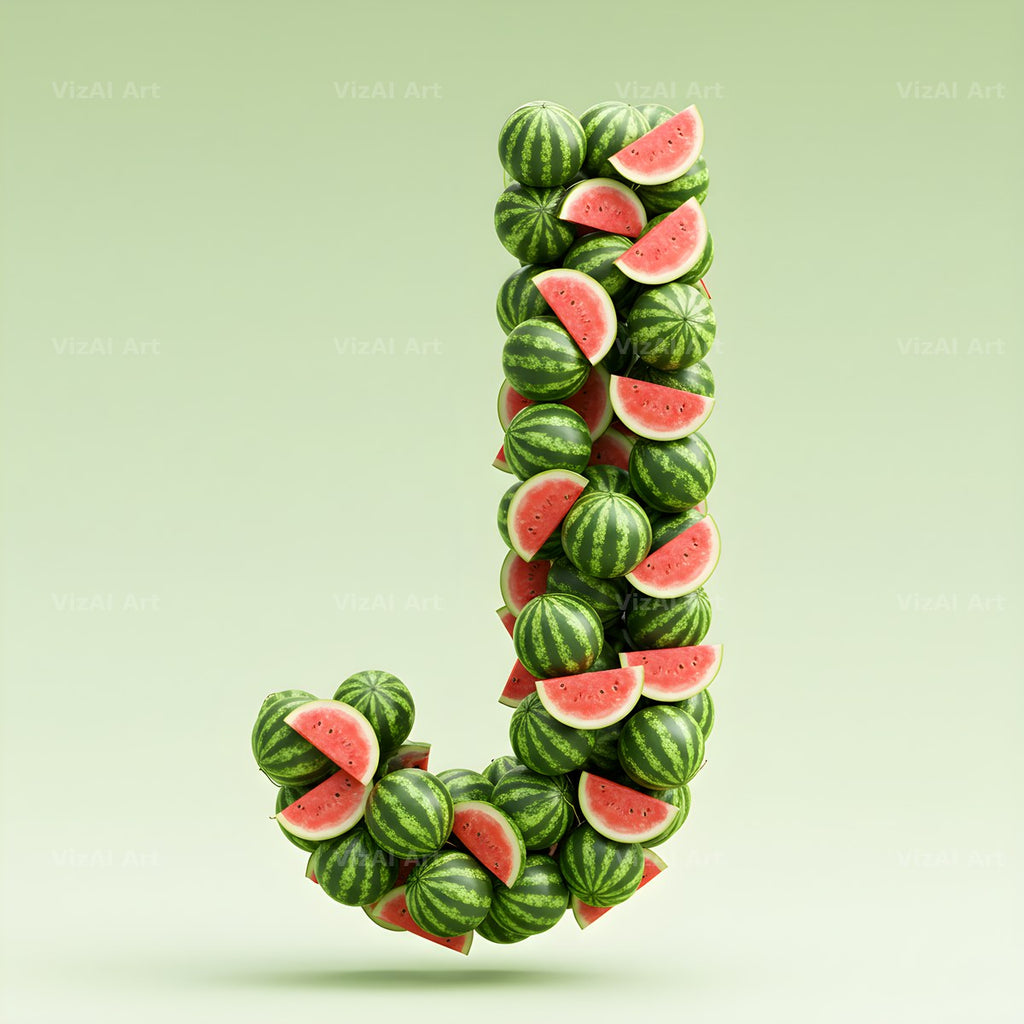Watermelon Slice Summer alphabet letter J