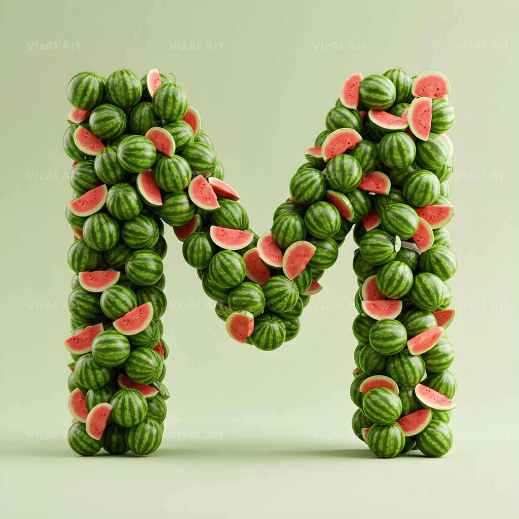 Watermelon Slice Summer alphabet letter M