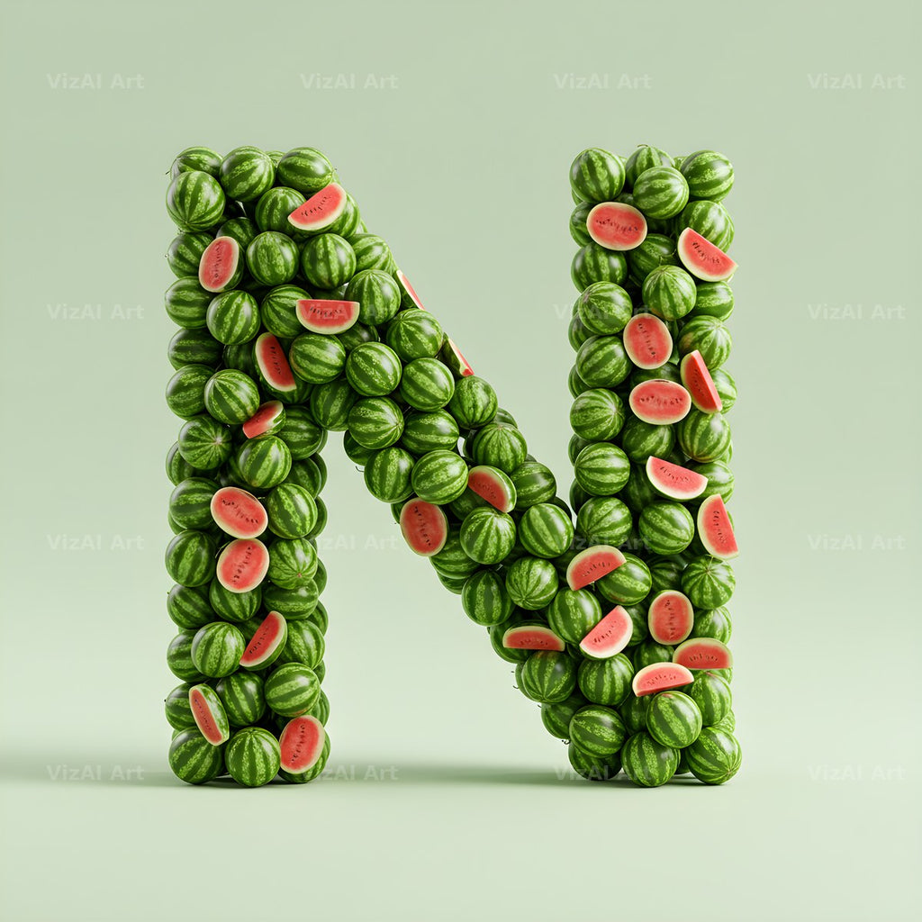 Watermelon Slice Summer alphabet letter N