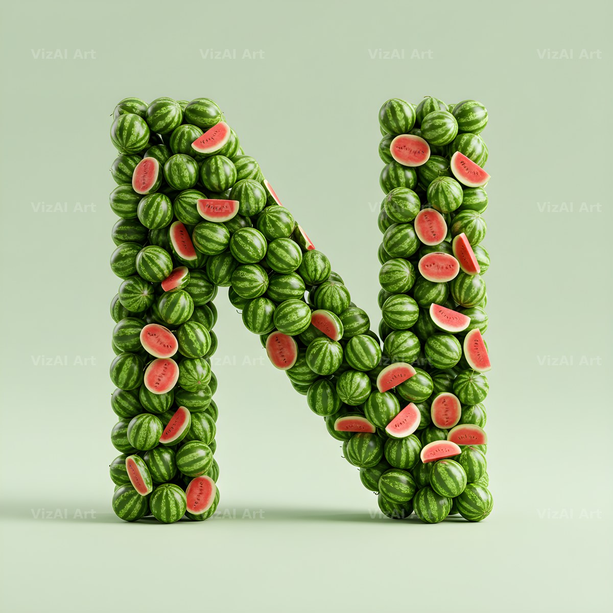 Watermelon Slice Summer alphabet letter N