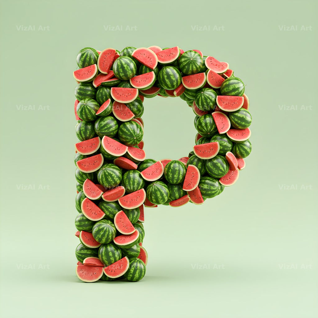 Watermelon Slice Summer alphabet letter P
