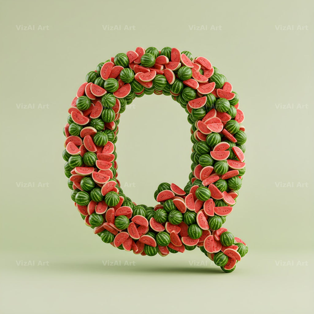 Watermelon Slice Summer alphabet letter Q