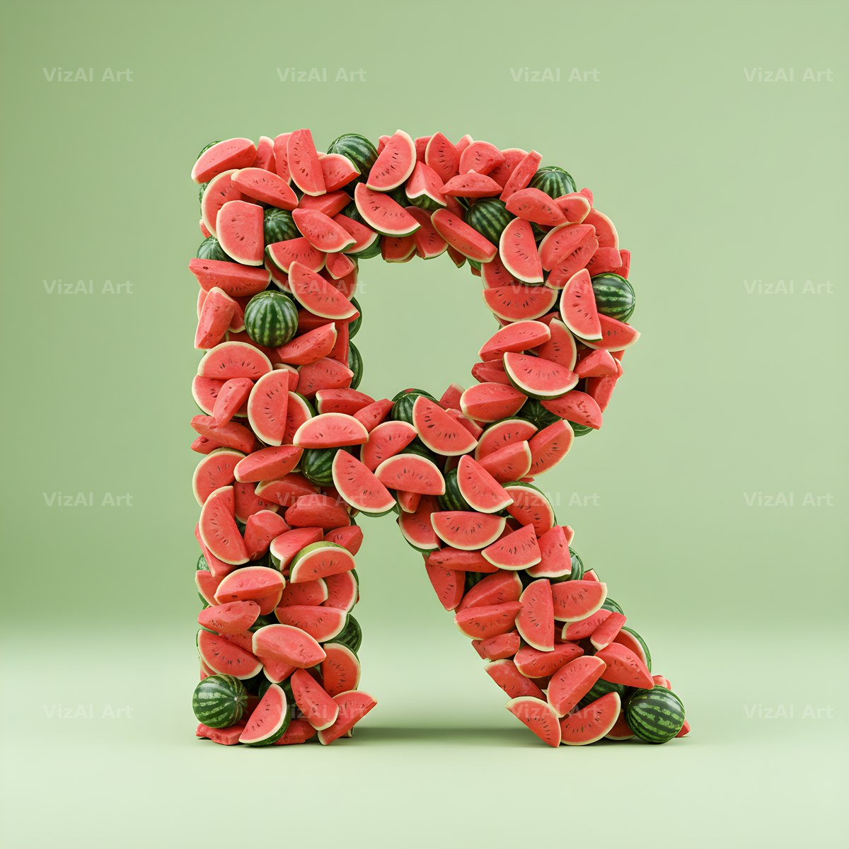 Watermelon Slice Summer alphabet letter R