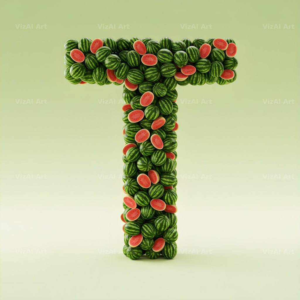 Watermelon Slice Summer alphabet letter T